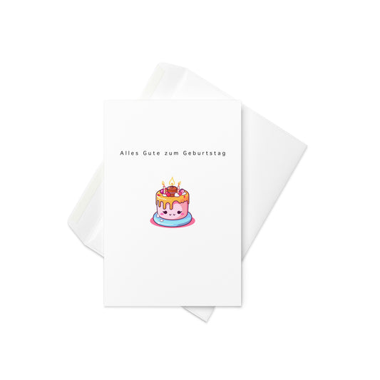 “Alles Gute zum Geburtstag” with a kawaii-style illustrated birthday cake

Celebrate their special day with a slice of adorable! This sweet and simple German birthday card features the message “Alles Gute zum Geburtstag” (Happy Birthday) alongside a cute, kawaii-inspired cake with a smiling face and charming details. Perfect for spreading joy, whether you're near or far.

🍰 Great for German-speaking friends, kids, or anyone who loves kawaii-style art
🇩🇪 German language card with universal appeal