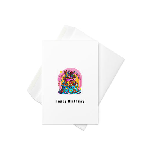 Birthday card, birthday cake card, bright abstract birthday cake card, blank inside.