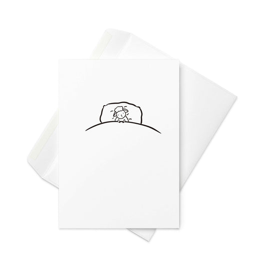Lamb in a bed card, cute greetings card, blank for your personalisation
