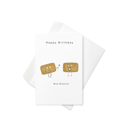 Happy birthday card, nice biscuits card, cute birthday card, food pun birthday card. two biscuits, one giving the other one a rose on their birthday cute birthday card. blank inside