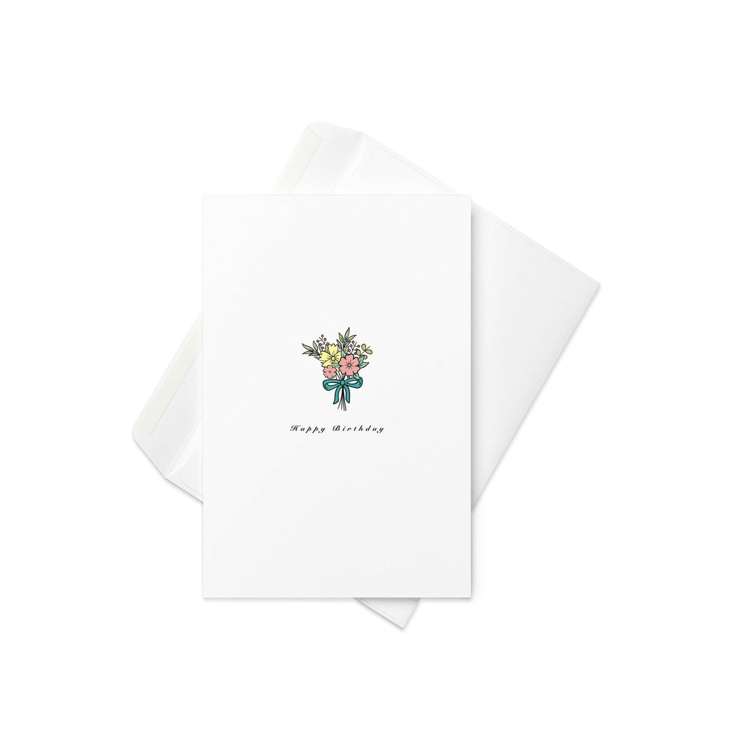  “Happy Birthday”
Design: A sweet, illustrated bouquet of flowers tied together with a dainty bow

Send birthday wishes wrapped in charm with this delightful floral card. Featuring a hand-drawn bouquet tied with a cute little bow and soft, cheerful colours, it’s a thoughtful and stylish way to say “Happy Birthday” to someone special. Perfect for anyone who loves flowers, simplicity, and pretty paper goods.

💐 Whimsical hand-drawn flower bouquet
🎀 Delicate bow detail for an added touch of sweetness