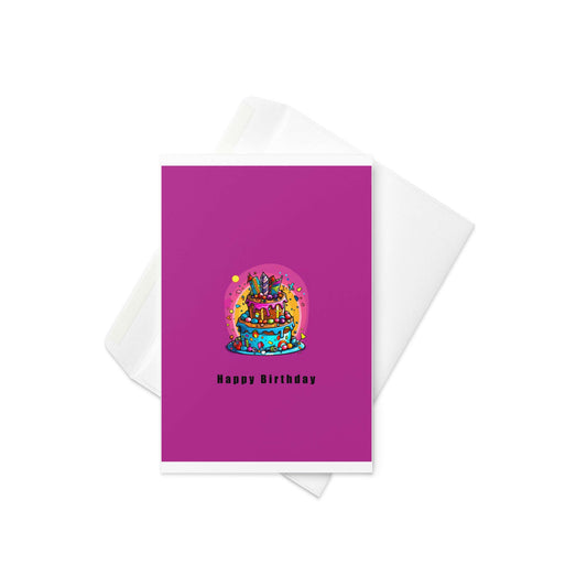 “Happy Birthday”
Design: A colourful three-tiered birthday cake set against a rich purple background, with a playful rainbow halo surrounding the cake

Celebrate in style with this bold and festive birthday card! Featuring a vibrant three-tier cake, surrounded by a rainbow halo and set against a rich purple backdrop, this design adds a fun and magical touch to any birthday celebration. Perfect for those who love all things colourful and unique!

🎂 Fun and festive 3-tier cake illustration
🌈 Rainbow halo fo