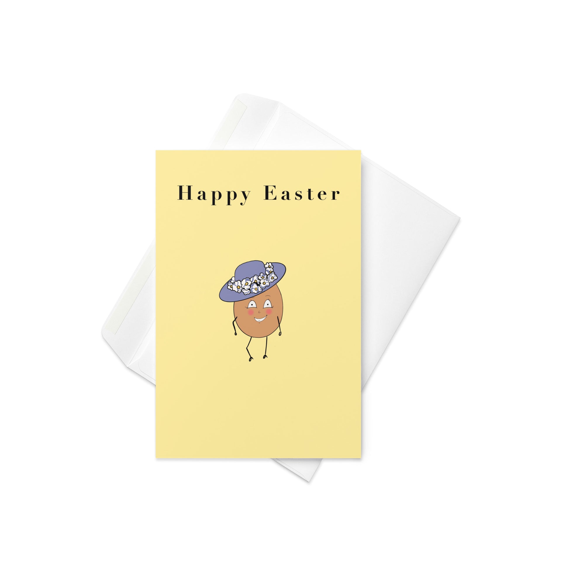 Celebrate Easter in the cutest way possible with this sunny, cheerful card featuring an adorable little egg character! With a gentle smile, stick arms and legs, and a classic Easter bonnet, this bright yellow card is perfect for sending love and springtime joy to friends, family, or anyone who deserves an extra-sweet surprise.

💛 Great for kids, adults, and Easter baskets alike