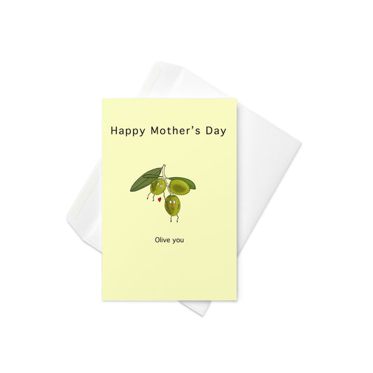 Happy Mother's Day card, pun card, cute card, cute mothers day card, that read happy mothers day, Olive you. blank inside