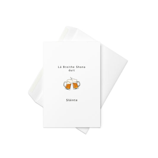 Lá Breithe Shona Duit – Irish Birthday Card with Sláinte & Beer Emoji (Blank Inside) Happy birthday card, beer mug emoji, card in Irish