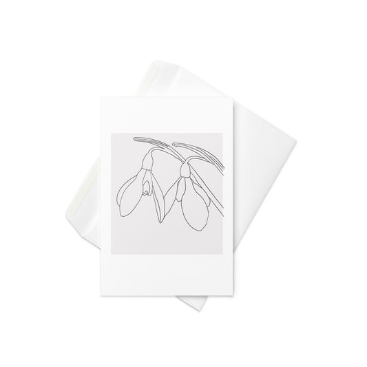  A delicate, hand-drawn snowdrop flower on a soft grey background

Celebrate the beauty of simplicity with this elegant snowdrop line drawing greeting card. Featuring a minimalist design of a snowdrop flower, this card offers a peaceful and refined way to send your wishes for any occasion. Whether it's for a birthday, anniversary, or a thoughtful note, the understated elegance of this card makes it perfect for those who appreciate subtle beauty and nature-inspired art.

🌿 Ideal for nature lovers